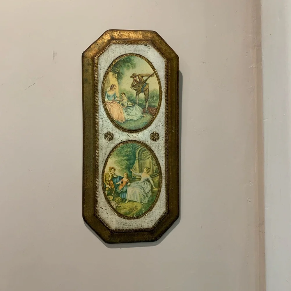 Vintage Italian Florentine Gold and Green Wall Decor